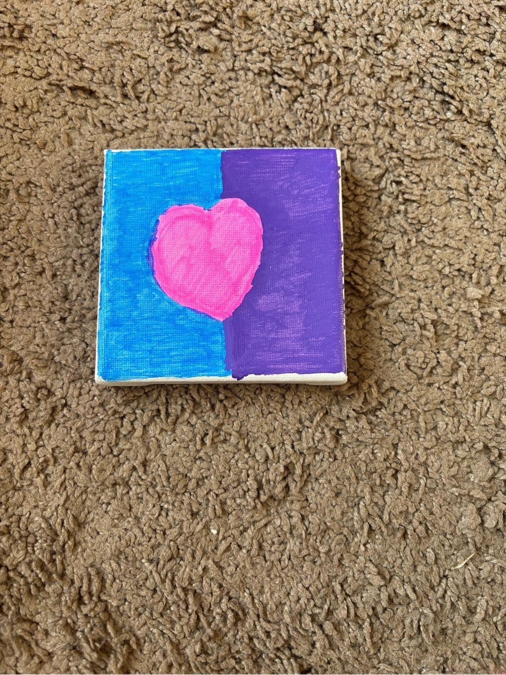 Hand-Painted Pink Heart Canvas Wall Art - Blue & Purple Background